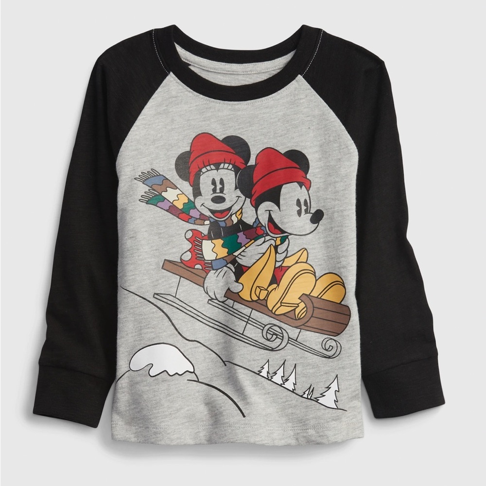 Baby Gap Mickey Minnie Mouse Sledding T-shirt 3T Holiday Christmas Disney NWT!!